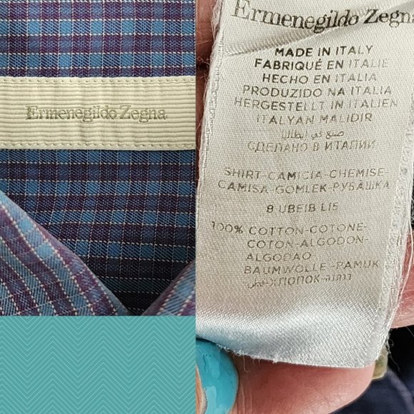Ermenegildo Zegna Blue Micro Checks Cotton Button Front Shirt - Picture 4 of 4